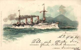 1898 SMS Gefion by Naples, Meissner &amp; Buch, artist signed litho