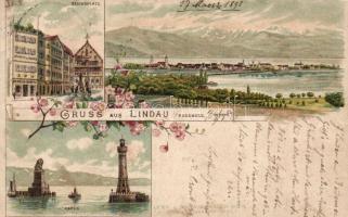 1893 (!) Lindau port with phares Litho