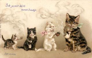 1899 Cats pipe litho