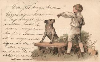 Dog and boy, Meissner & Buch litho