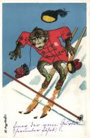 Monkey skiing, humour litho s: Meggendorfer