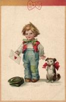 Standing dog and boy litho s: Ellen H. Clapsaddle