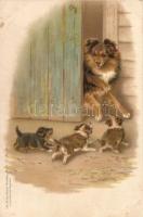 1899 Dogs litho, 1899 Kutyák litho