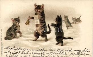1899 Cats christmas litho