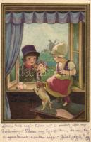 Olasz művészlap, gyerekek, Degami 2268. s: Castelli, Italian art postcard, children, Degami 2268. s: Castelli