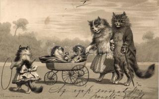 Cat family Emb. litho