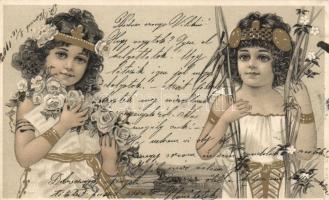 Girls, Art Nouveau litho (EK)