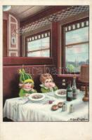 Olasz művészlap, gyerekek, C.C.M. 2614. s: Bertiglia, Italian art postcard, children, C.C.M. 2614. s: Bertiglia