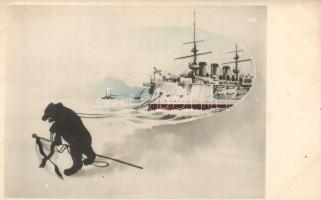 Russian warship in Japaneese-Russian war japaneese propaganda