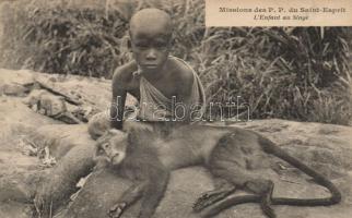 African boy with monkey