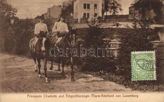 Luxembourg Royal family, Charlotte and Marie-Adelheid on horseback (EB)