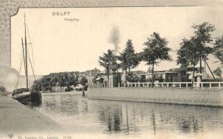 Delft, Haagweg / harbor, ship, tram
