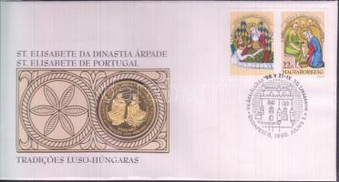 1998. "Árpádházi Szt. Erzsébet / Porugáliai Szt. Erzsébet" sorszámozott első napi érmés boríték aranyozott tombak éremmel T:PP csak 500db!