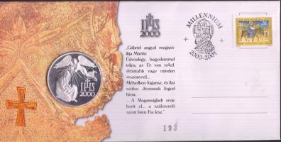 2000. "Magyar Millenium" sorszámozott első napi érmés boríték ezüstözött Br éremmel T:PP csak 3000db!
