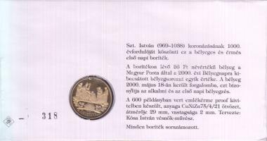 2000. "Szent István" sorszámozott első napi érmés boríték T:PP csak 600db!