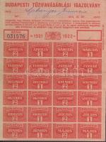 1921. Budapesti tűzifavásárlási igazolvány 24db-os teljes íve T:II