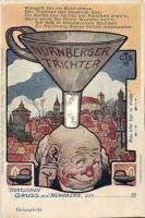 Nürnbergi tölcsér, humor, mechanikus lap, Nürnberg Trichter / funnel, humour, mechanical card
