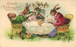 Easter, bunny afternoon tea litho
