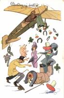 New Year aeroplane, mushrooms s: Schönpflug