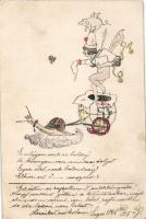 1898 Snail carriage, hand-painted card