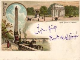 London Hyde Park and Cleopatra´s needle minicard litho