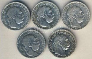 1893-1915. 1K Ag (5x) klf évszámokkal! T:2,3