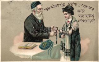 Tying a Tefillin, judaica litho (Rb)