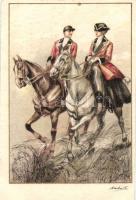 Italian art postcard, horses, couple, Elite C.C.M. 2555-4. s: Ambart