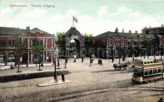 Copenhagen Tivolis entrance with double-decker tram