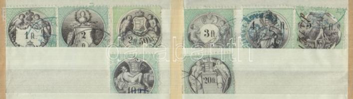 1870 (Hártya papír) Az okmánybélyeg sor 8 db klf Ft-os értéke