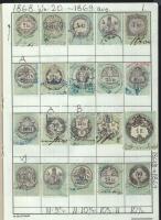1868 160 db magyar okmánybélyeg cserefüzetben, kiadások szerint feldolgozva