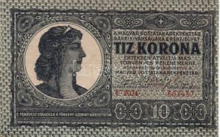 1919.augusztus 9. 10K "F" betűvel! oldalra csúszott elő- és hátlapi nyomat T:II