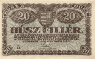 1920. 20f (4x) egymásutáni sorozatszámmal! T:I-,II