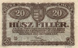 1920. 20f (3x) egymásutáni sorozatszámmal is! T:I,II