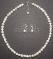 Tenyésztett gyöngy nyaklánc (d: 8 mm) hozzávaló fülbevalóval ezüst (Ag) szerelékkel