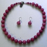 Rubin achát lánc (d: 12 mm) hozzávaló fülbevalóval ezüst (Ag) szerelékkel