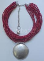 Nagy méretű nemes korall nyaklánc nagyméretű ezüst (Ag) medállal