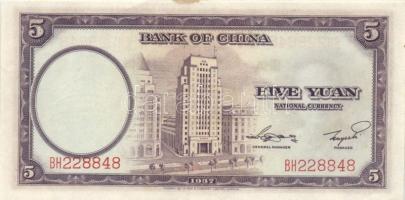 Kína/Bank of China 1937. 5Y T:II+ egyszer hajtva, törve nem + 1940. 10Y T:II+ hajtatlan, foltos