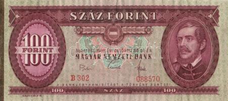 1968. 100Ft előlap bal oldalán nyomdai festékcsíkkal T:II