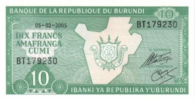 Burundi 2001-2004. 10Fr, 20Fr, 50Fr, 100Fr, 500Fr T:I