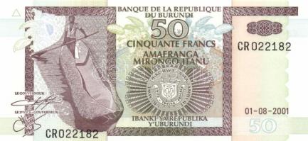 Burundi 2001-2004. 10Fr, 20Fr, 50Fr, 100Fr, 500Fr T:I