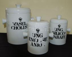 Nagy régi gyógyszertári porcelánedény tétel összesen 14 db feliratos porcelán edény különböző mérete...