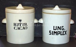 Nagy régi gyógyszertári porcelánedény tétel összesen 14 db feliratos porcelán edény különböző mérete...