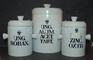 Nagy régi gyógyszertári porcelánedény tétel összesen 14 db feliratos porcelán edény különböző mérete...
