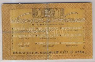 1920. Sajtóvállalat 20f + 8 órai újság 20f + Háztartás Fogyasztási Szövetkezet 20f T:III