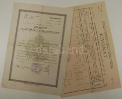 1941  2 db klf nyomtatvány: Közösségi Illetőségi Bizonyítvány - Kner Izidor, Gyoma + Házassági Kivon...