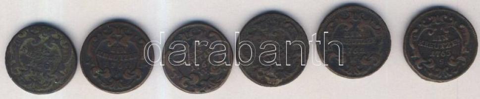 Ausztria 1760-1763. 1Kr (6x) klf verdejellel, több évszámmal T:vegyes