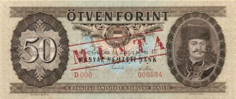 1969. 50Ft "MINTA" perforációval és felülnyomással "D 000" sorozatszámmal T:I