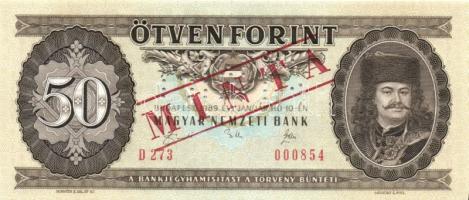 1989. 50Ft "MINTA" perforációval és felülnyomással "D" sorozatszám és számozás T:I