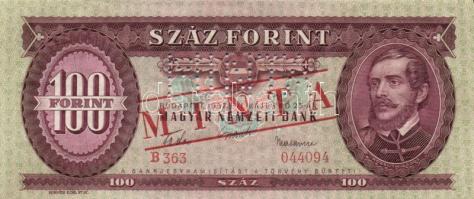 1957. 100Ft "MINTA" perforációval és felülnyomással "B 363" T:I